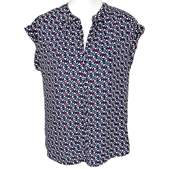 Pleione Tops - Pleione- Dressy Geometric Pattern Short Sleeve Tunic- Size XS